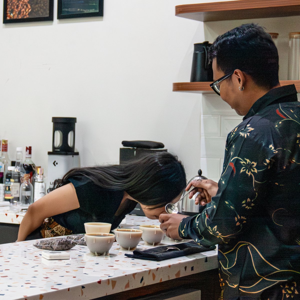 Cupping session at the Tuang Coffee processing site